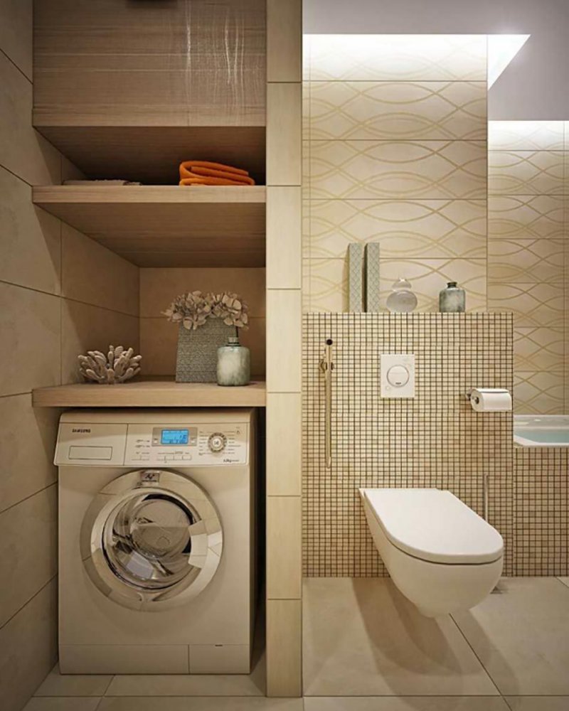 Дизайн ванной комнаты с туалетом и стиральной Маши