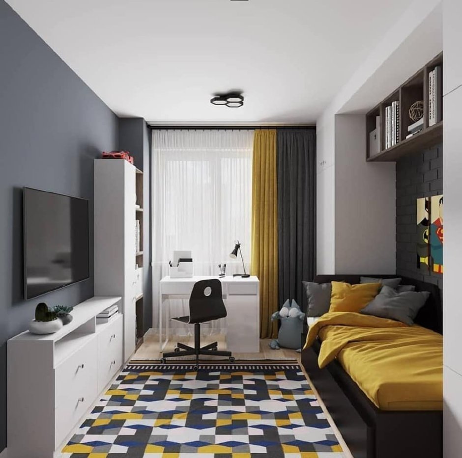 Узкая комната для подростка мальчика