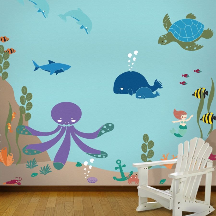 Морская тематика на стенах в детском саду