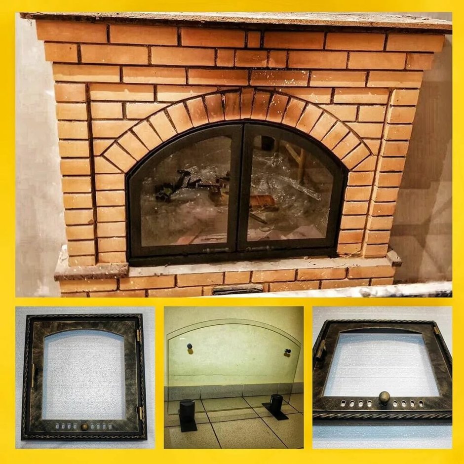 Камин с дверцей из огнеупорного стекла