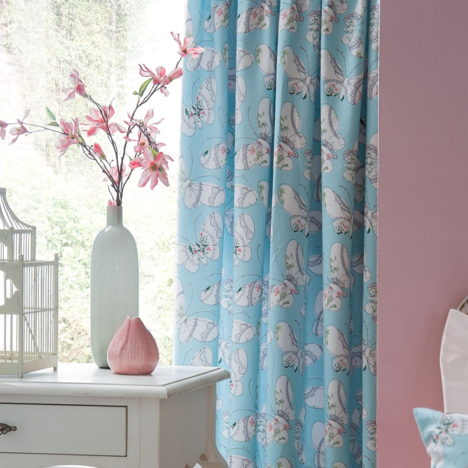 Шторы розовые с мятным