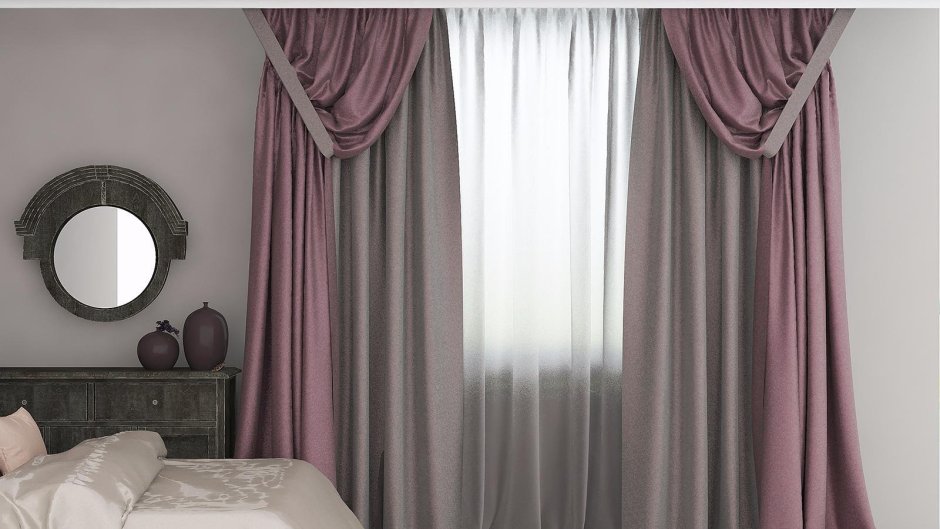 Шторы серо розовые