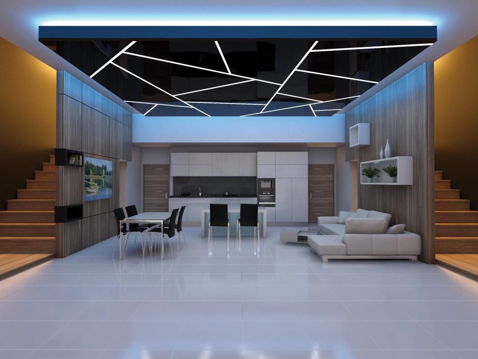 Световые линии на натяжном потолке