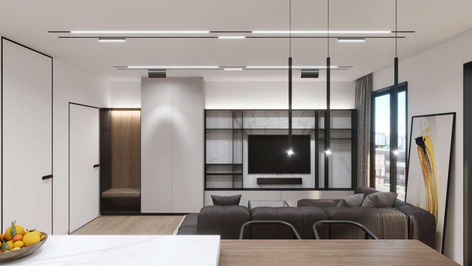 Потолок с линейными светильниками