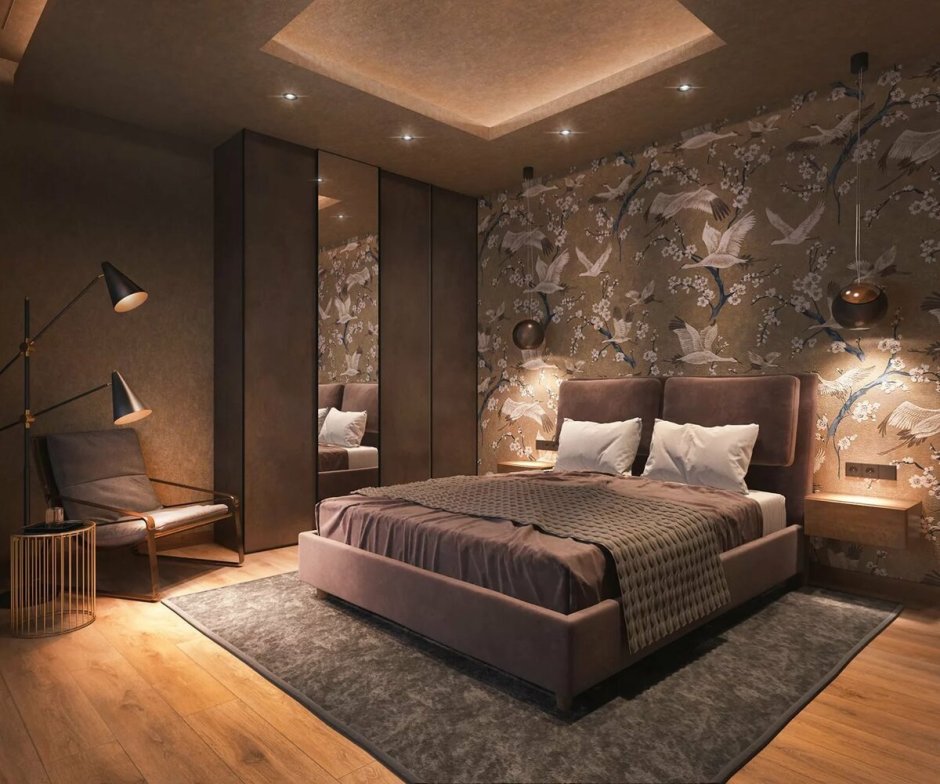 Сочетание цветов пола и стен в спальне