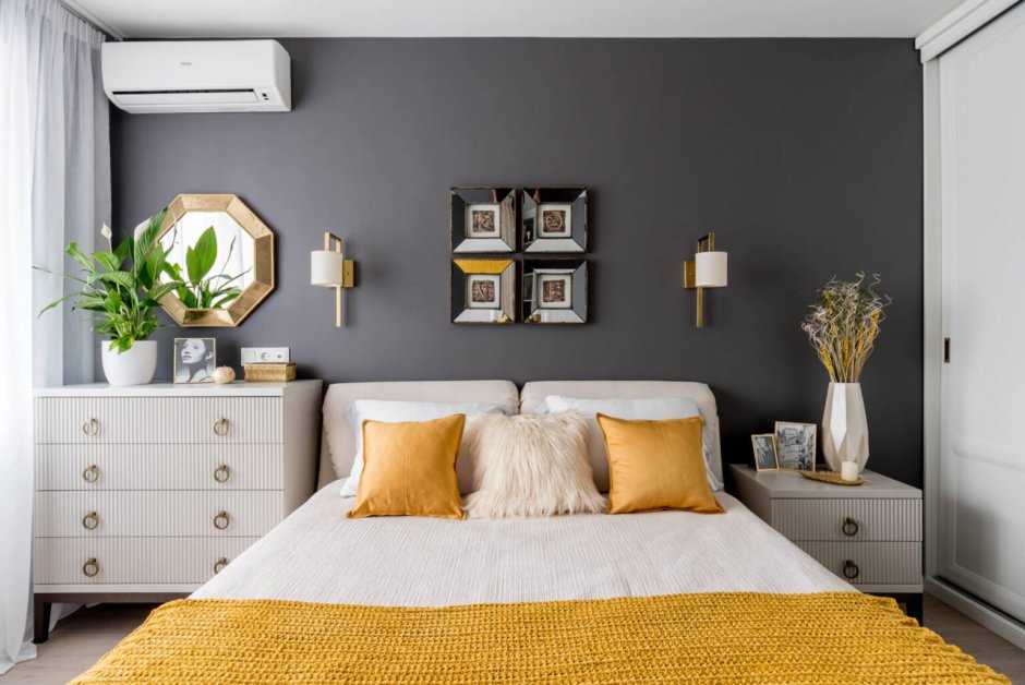 Спальня в черно желтом цвете