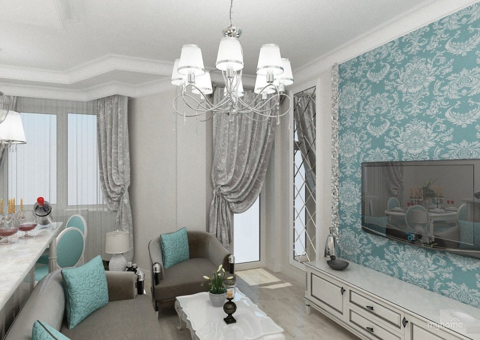 Гостиная в серо голубом цвете
