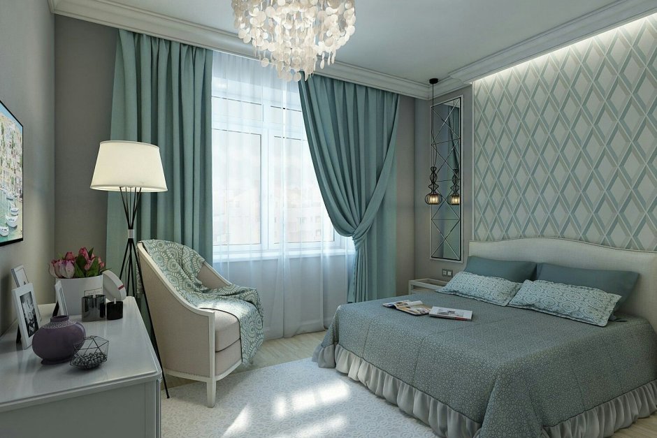 Спальня в бирюзовом цвете