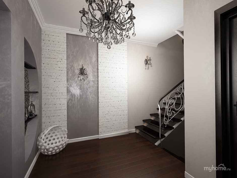 Прихожая с комбинированными обоями