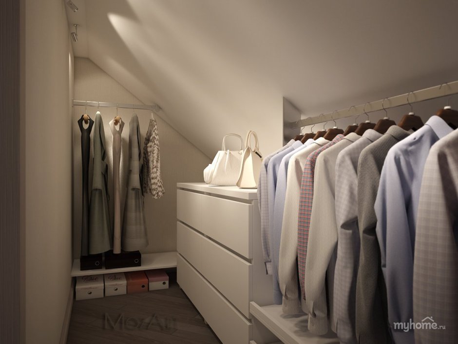 Освещение гардеробной в мансарде