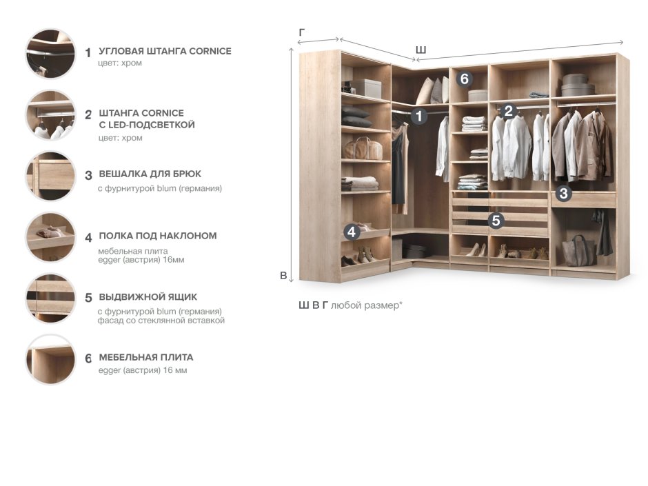 Угловой шкаф со штангой