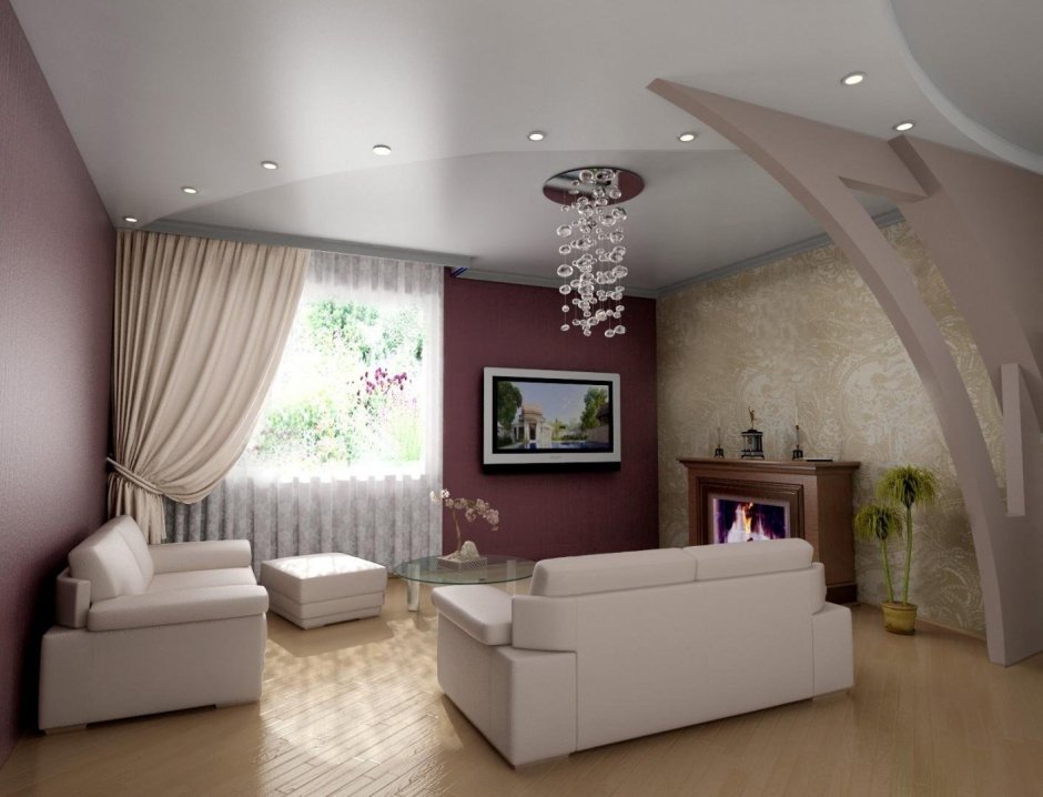 Гипсокартон в интерьере гостиной
