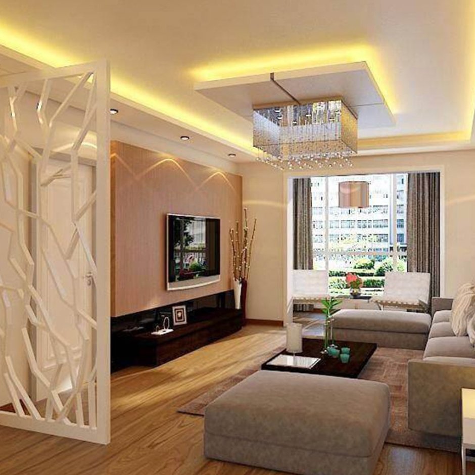 Зонирование комнаты с натяжными потолками