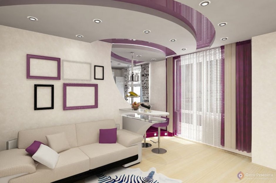 Потолок в зал хрущевки зонирование