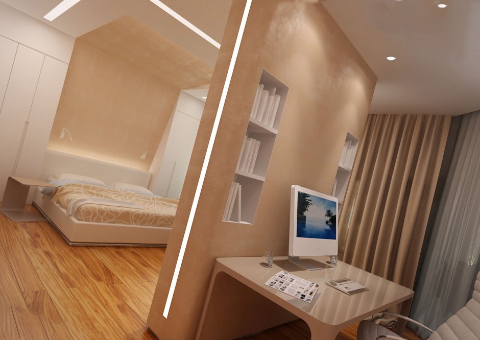 Перегородка для зонирования с натяжными потолками