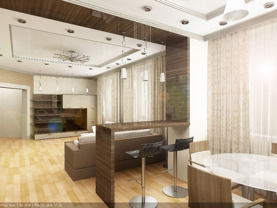 Разделить зону кухни и гостиной