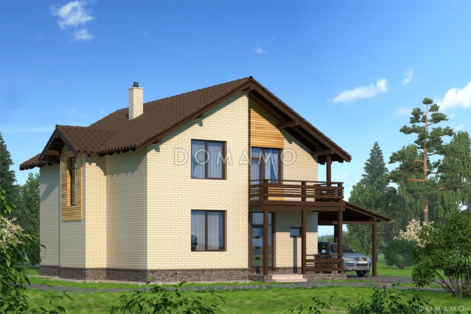 Дом с балконом над крыльцом