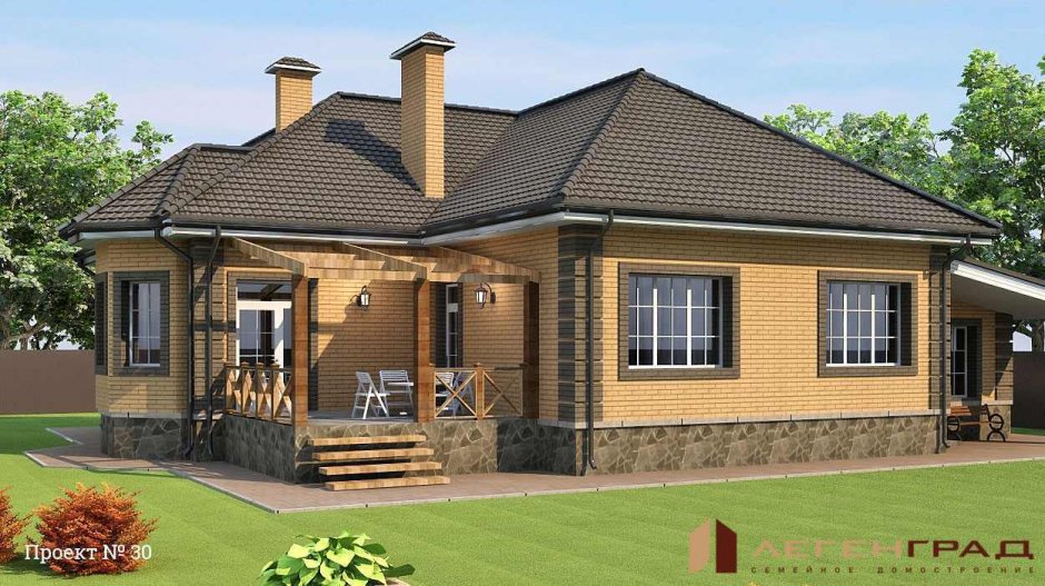 Одноэтажный кирпичный дом с террасой