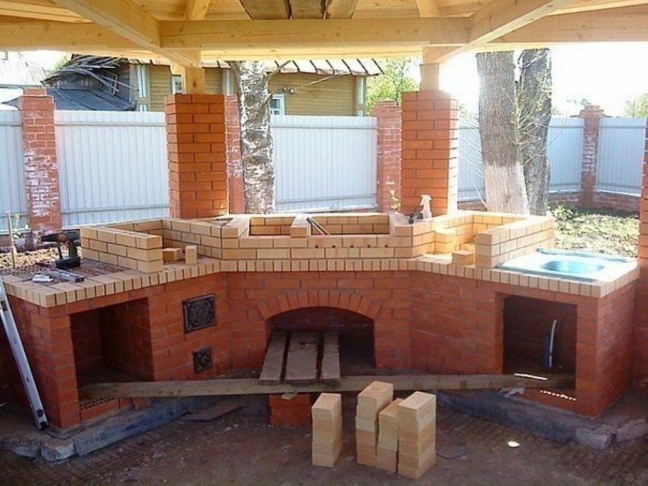 Беседка с мангалом из кирпича 5 на 5 метров