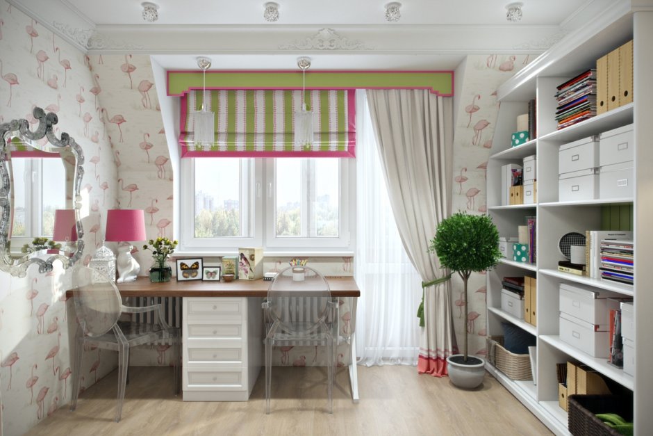 Шторы над столом в детской