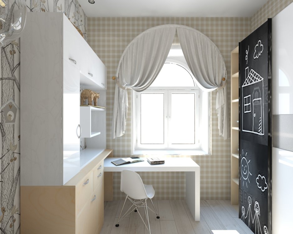 Комната для подростка девочки с балконной дверью