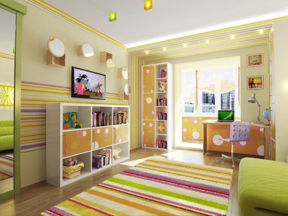 Детская комната с большими окнами