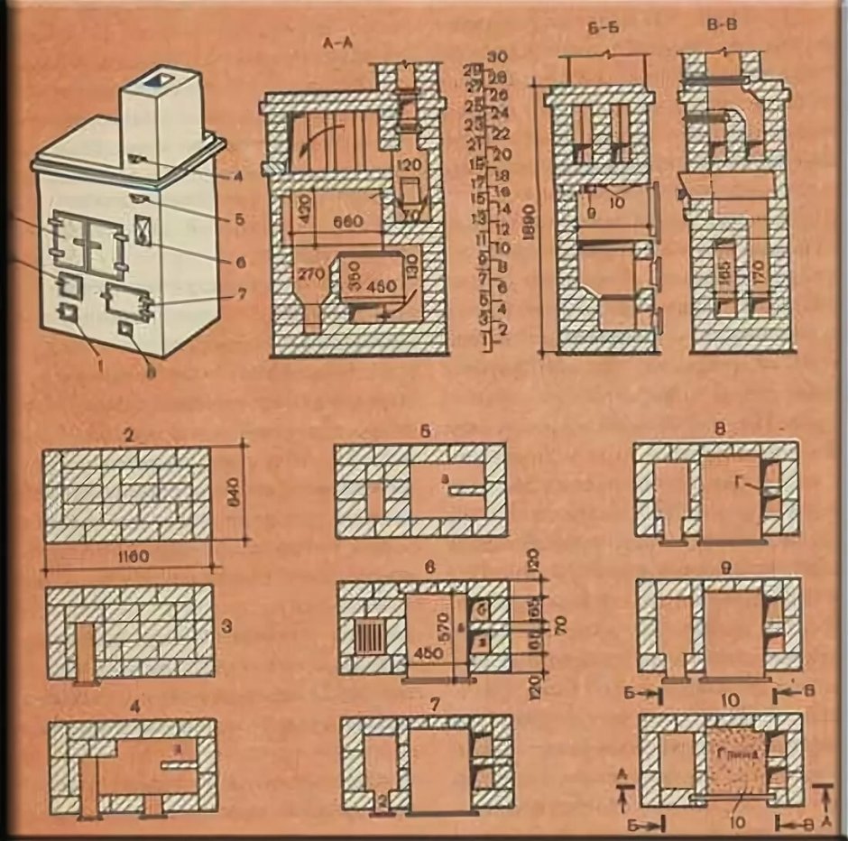 Печь отопительная 2х2.5 кирпича порядовка