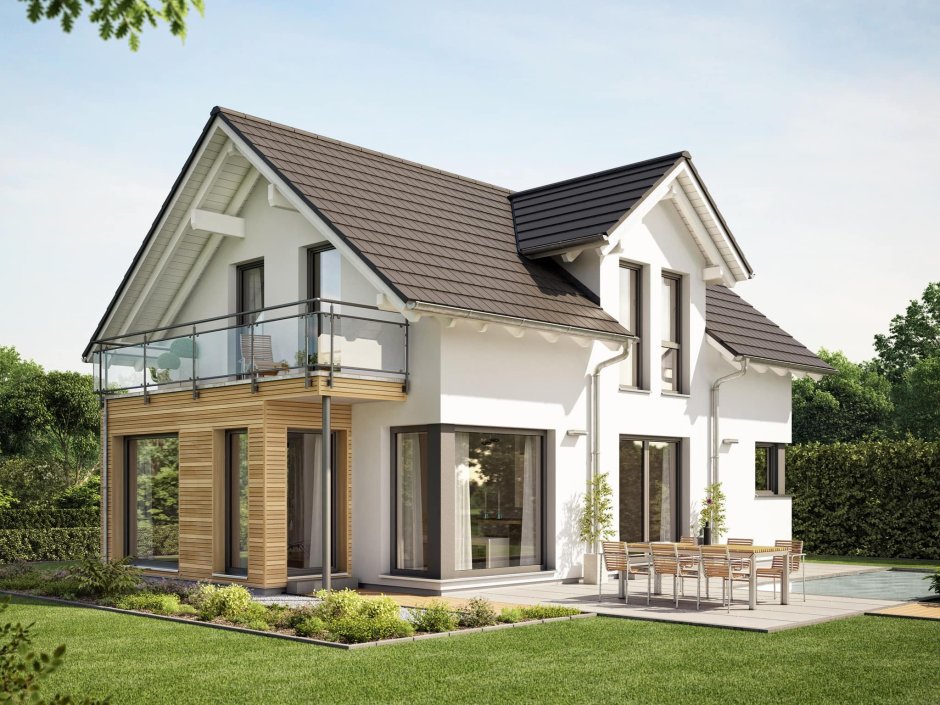 Комбинированный дом с двускатной крышей