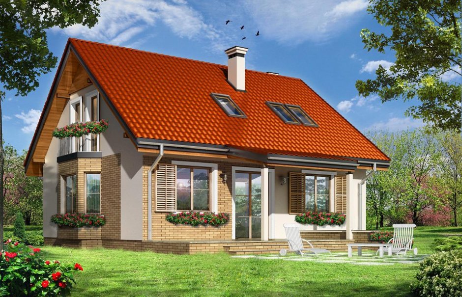 Фасад дома с мансардой