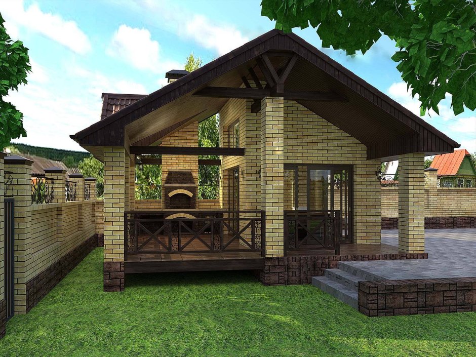 Беседка закрытая с мангальной зоной сбоку