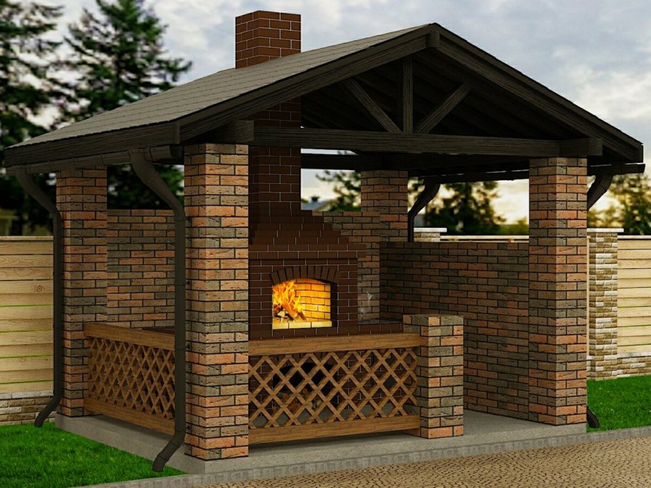 Бани с верандой и зоной барбекю с мангалом