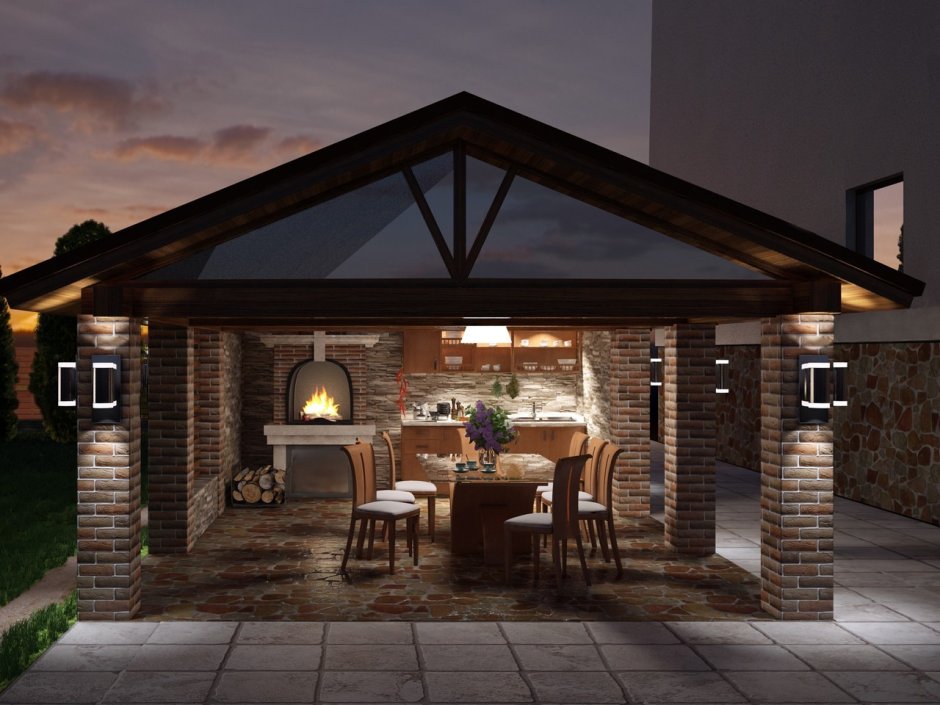 Каменные беседки с барбекю