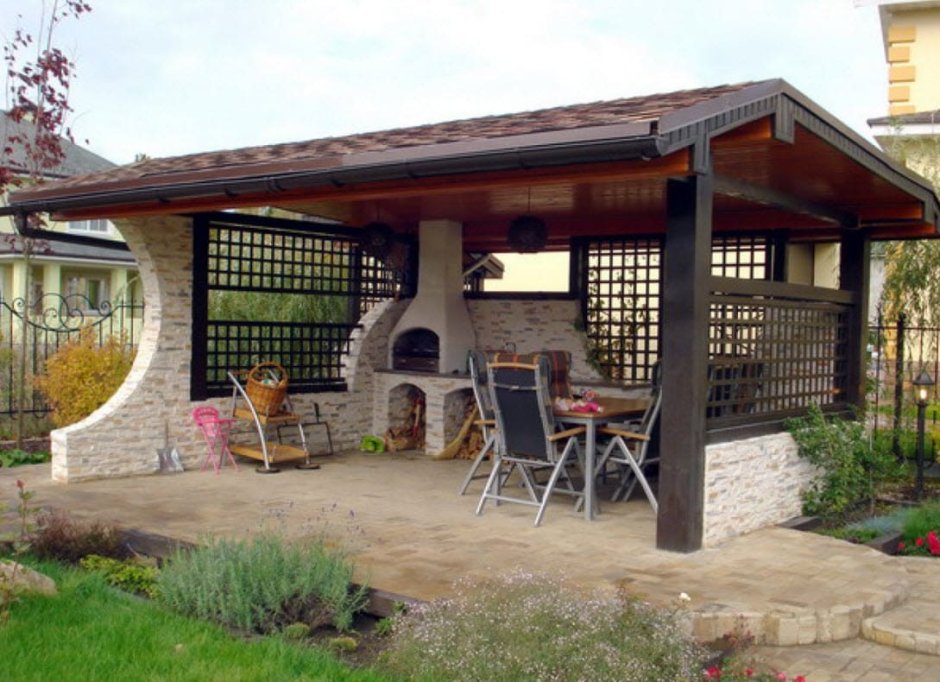 Баня с беседкой и мангальной зоной