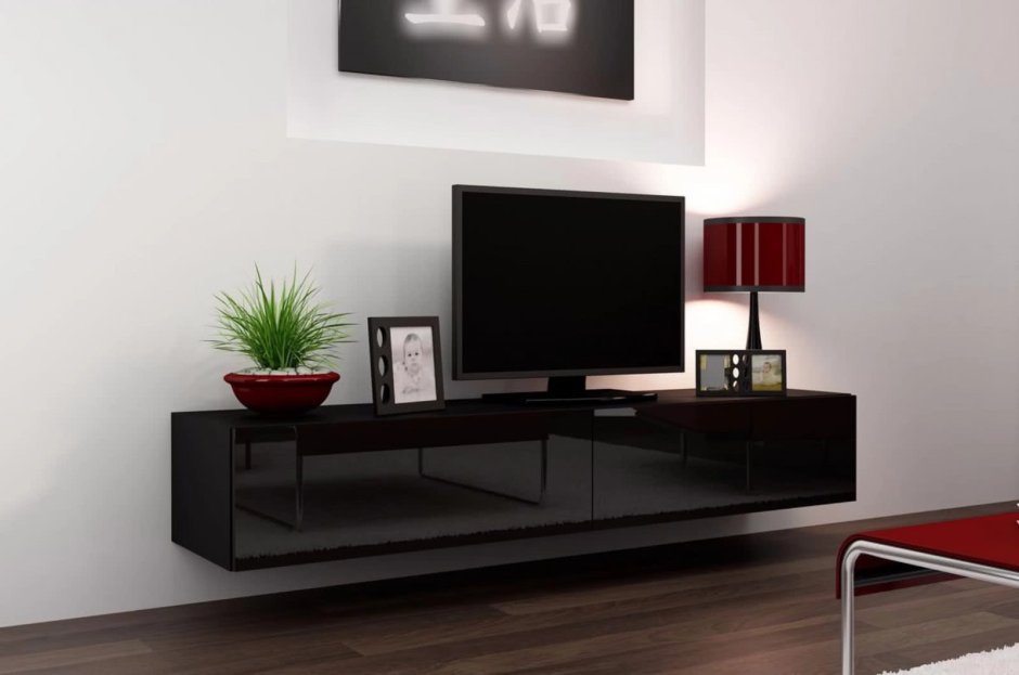 Тумба под ТВ Виго подвесная Модерн глянцевый МДФ белая большая