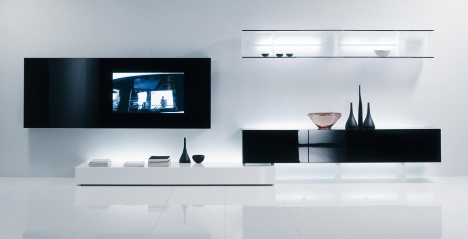 Навесная полка для телевизора в стиле минимализма