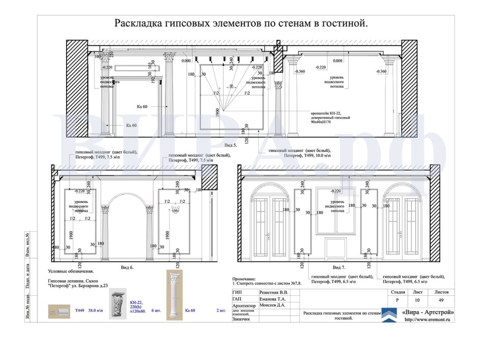 Схема раскладки молдингов на стене