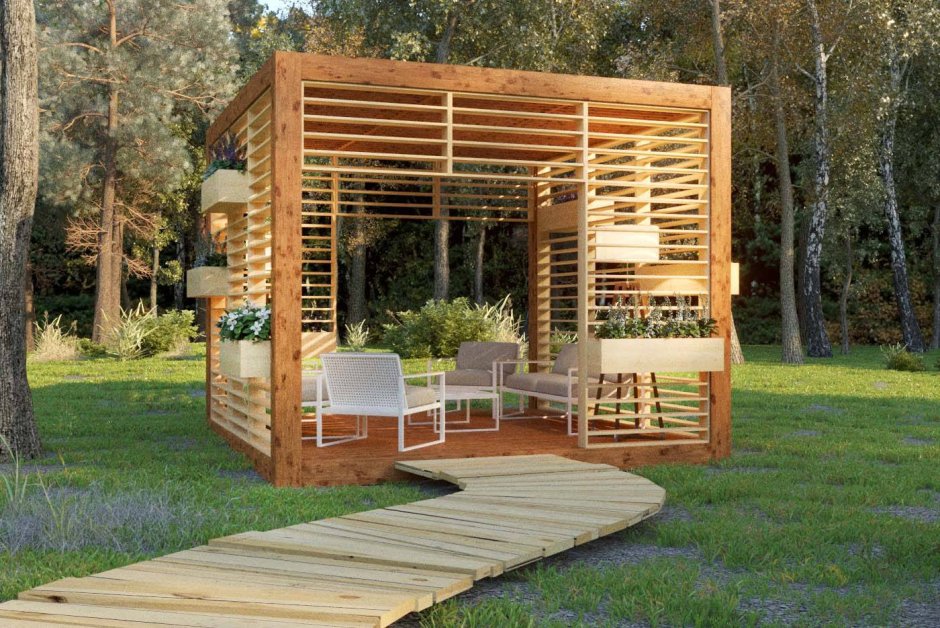 Двухэтажная беседка для дачи