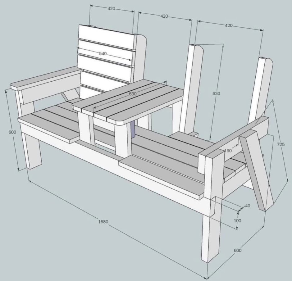 Схема лавочки со столиком