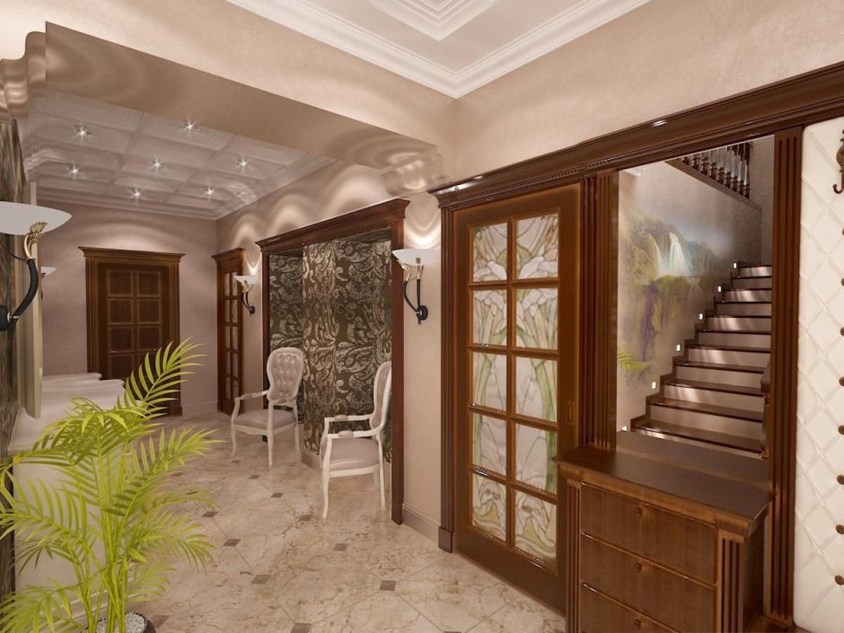 Интерьер холла классика в частном доме