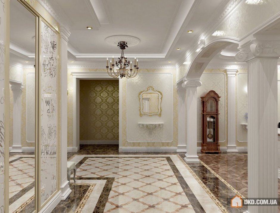 Прихожая в частном доме в классическом стиле