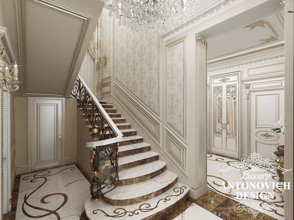 Холл в классическом стиле в частном доме