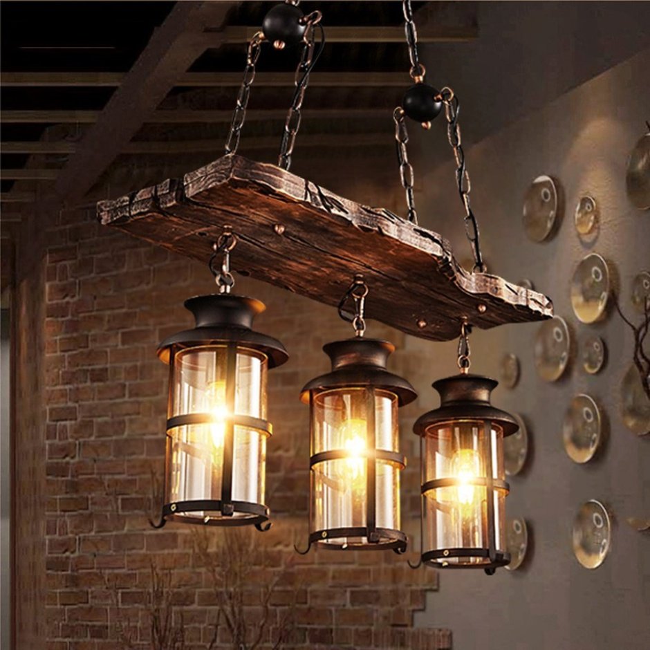 Деревянные люстры в стиле лофт