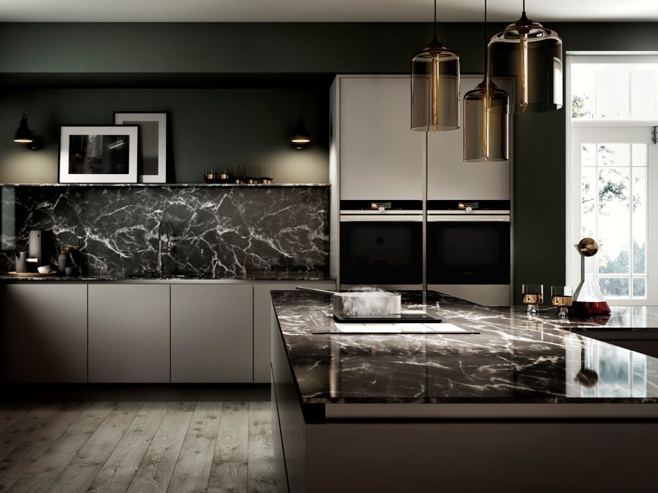 Кухня черный мрамор