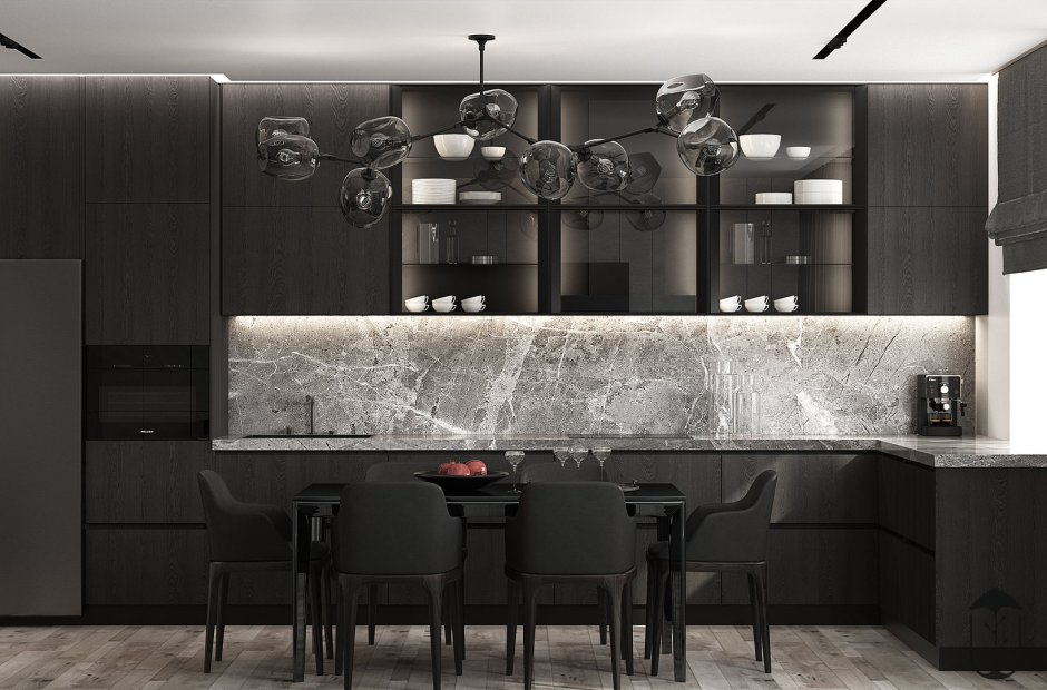 Кухня мрамор и дерево