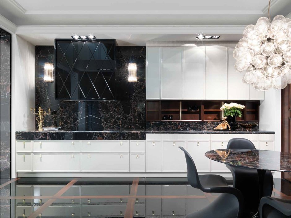 Кухня фасад черный мрамор