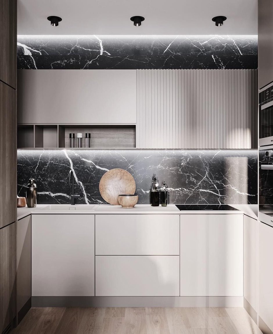 Мраморная кухня в интерьере