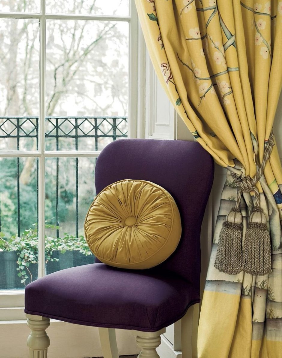Шторы фиолетовые с желтым