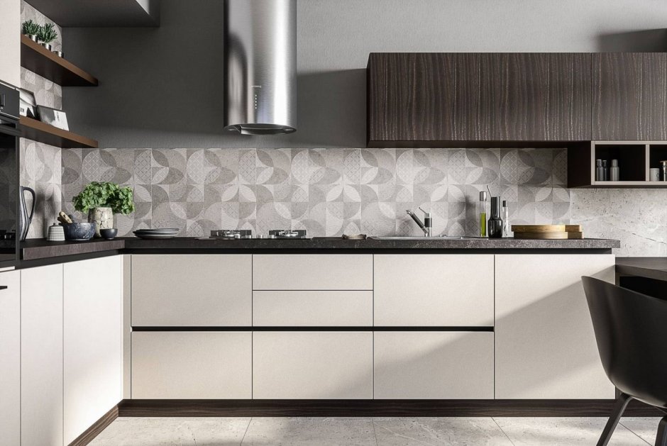 Белая кухня с ручкой gola