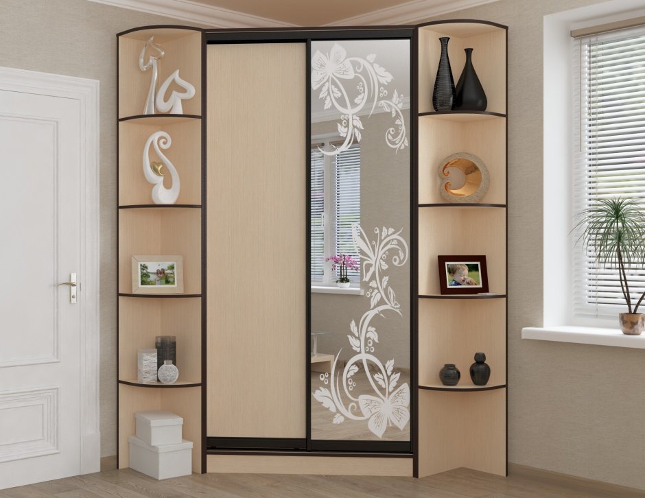 Угловой шкаф с полками сбоку