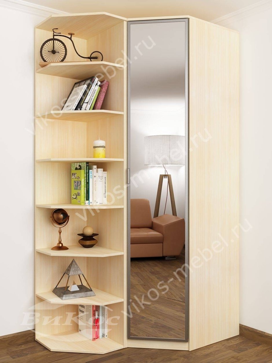 Шкаф-купе в спальню с полками сбоку